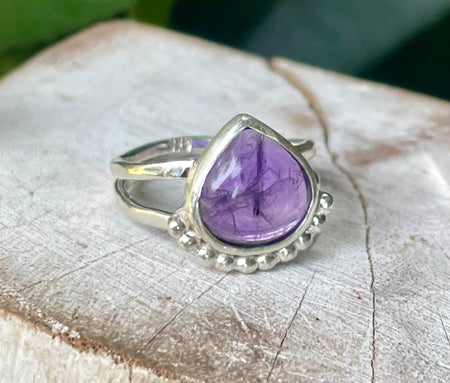 Natural Amethyst Ring – Sterling Silver Split Band – February Birthstone - Kathy Sayce Jewellery