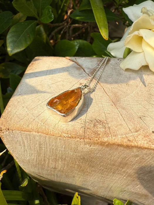 Natural Raw Citrine Pendant on 45cm Sterling Silver Chain - Kathy Sayce Jewellery