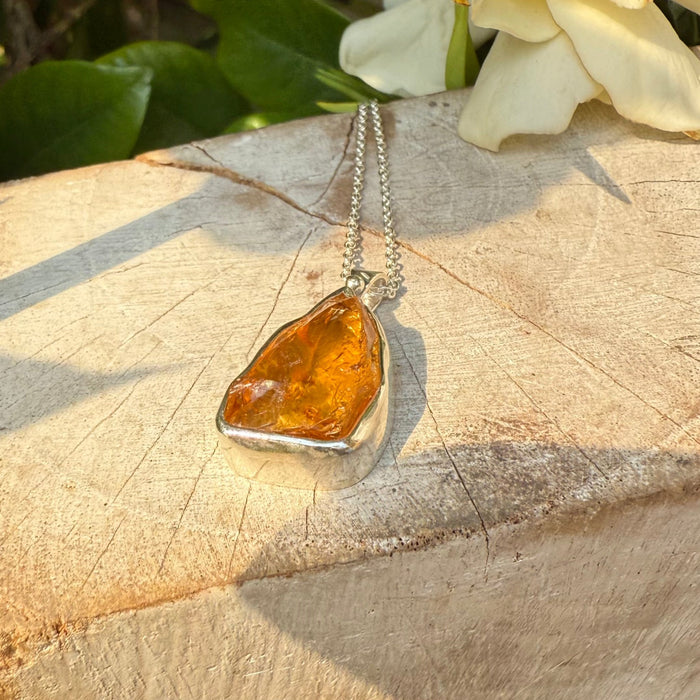 Natural Raw Citrine Pendant on 45cm Sterling Silver Chain - Kathy Sayce Jewellery