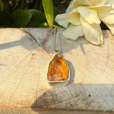 Natural Raw Citrine Pendant on 45cm Sterling Silver Chain - Kathy Sayce Jewellery