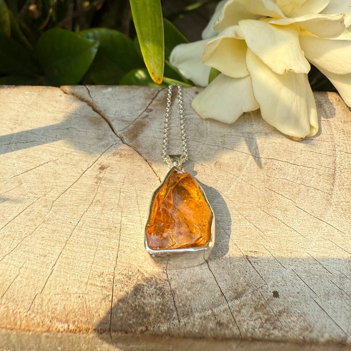 Natural Raw Citrine Pendant on 45cm Sterling Silver Chain - Kathy Sayce Jewellery