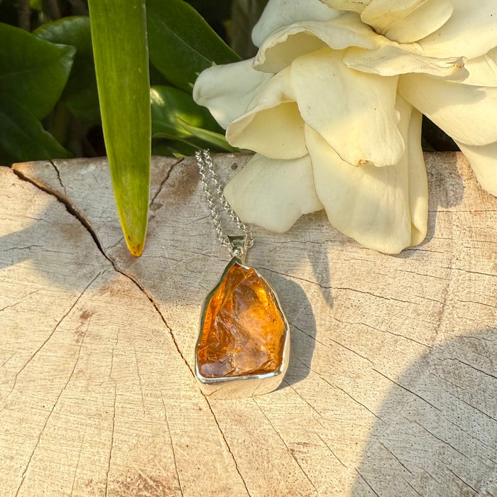 Natural Raw Citrine Pendant on 45cm Sterling Silver Chain - Kathy Sayce Jewellery
