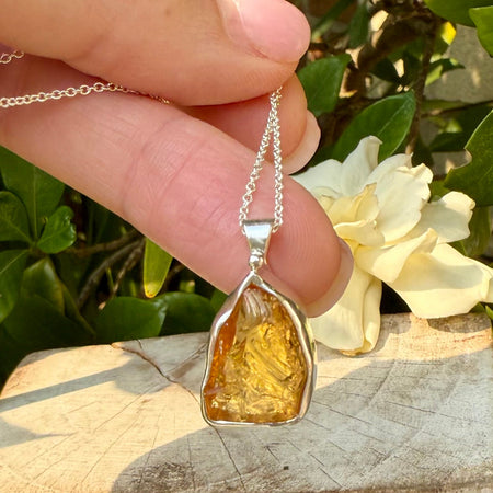 Natural Raw Citrine Pendant on 45cm Sterling Silver Chain - Kathy Sayce Jewellery