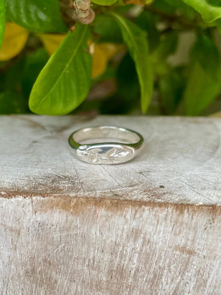 Nature Inpired Signet Ring - Leaf and Rose Sterling Silver Signet Ring - Kathy Sayce Jewellery