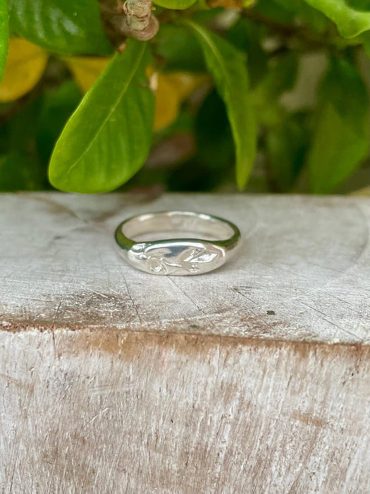 Nature Inpired Signet Ring - Leaf and Rose Sterling Silver Signet Ring - Kathy Sayce Jewellery