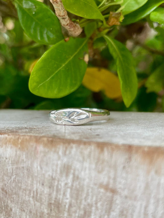 Nature Inpired Signet Ring - Leaf and Rose Sterling Silver Signet Ring - Kathy Sayce Jewellery