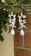 Ornate Dangle Earrings with Baroque Pearls - Sterling Silver - Kathy Sayce Jewellery