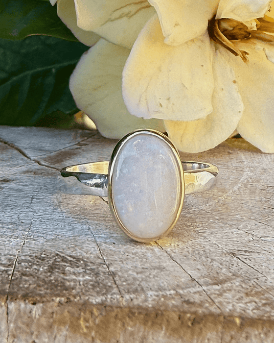 Oval Australian Opal Ring with Sterling Silver & 9ct Gold - Kathy Sayce Jewellery
