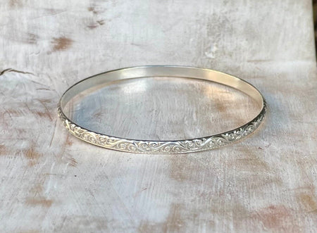Patterned Sterling Silver Bangle - Size Medium - Kathy Sayce Jewellery