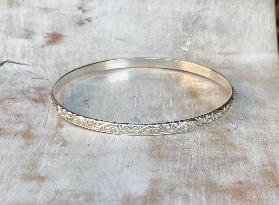 Patterned Sterling Silver Bangle - Size Medium - Kathy Sayce Jewellery