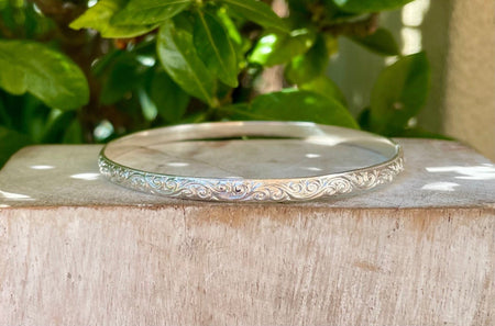 Patterned Sterling Silver Bangle - Size Medium - Kathy Sayce Jewellery