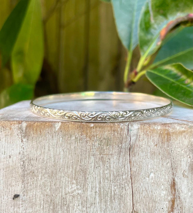 Patterned Sterling Silver Bangle - Size Medium - Kathy Sayce Jewellery