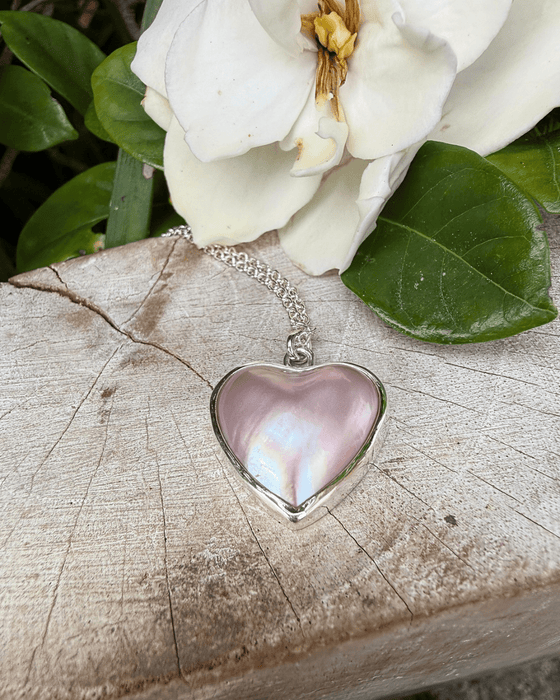 Pearl Heart Charm Necklace - Pink Mabe Pearl on Sterling Silver Chain - Kathy Sayce Jewellery