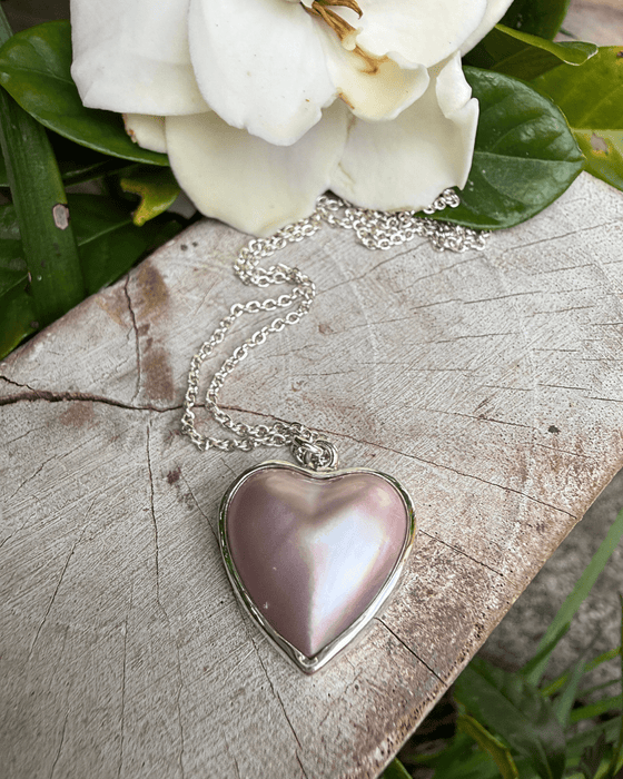 Pearl Heart Charm Necklace - Pink Mabe Pearl on Sterling Silver Chain - Kathy Sayce Jewellery