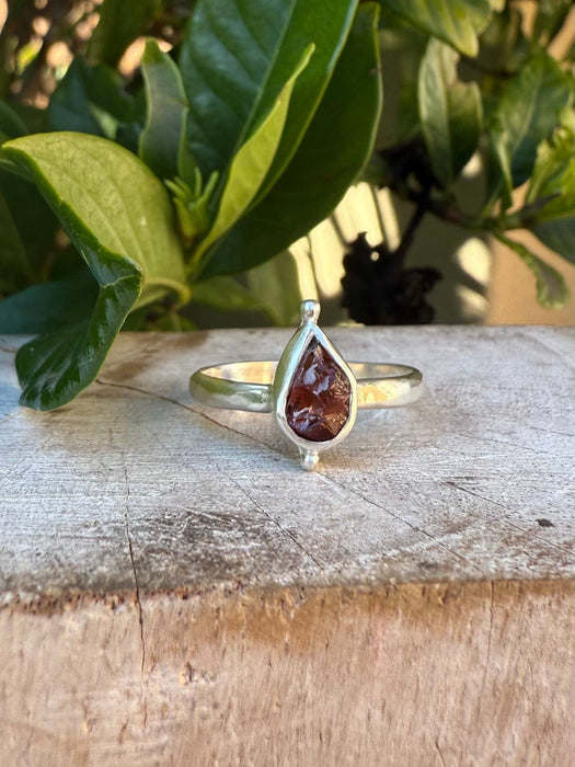 Petal Ring - Sterling Silver Ring with Red Garnet - Kathy Sayce Jewellery
