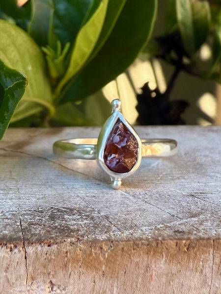 Petal Ring - Sterling Silver Ring with Red Garnet - Kathy Sayce Jewellery