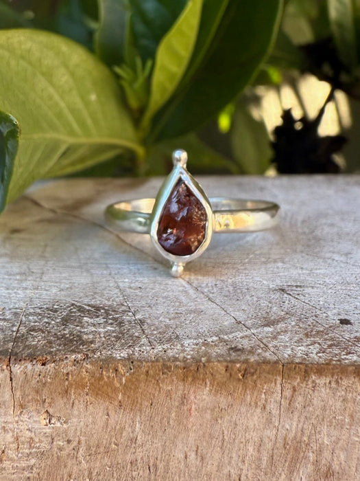 Petal Ring - Sterling Silver Ring with Red Garnet - Kathy Sayce Jewellery