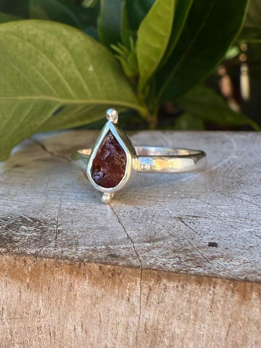 Petal Ring - Sterling Silver Ring with Red Garnet - Kathy Sayce Jewellery