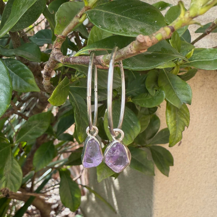 Raw Amethyst Earrings – 25mm Sterling Silver Sleepers - Kathy Sayce Jewellery