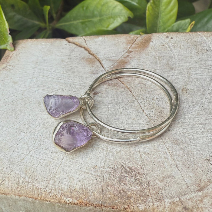 Raw Amethyst Earrings – 25mm Sterling Silver Sleepers - Kathy Sayce Jewellery