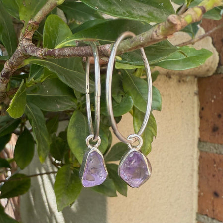 Raw Amethyst Earrings – 25mm Sterling Silver Sleepers - Kathy Sayce Jewellery
