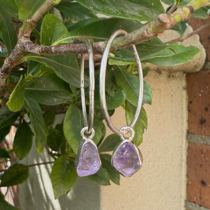 Raw Amethyst Earrings – 25mm Sterling Silver Sleepers - Kathy Sayce Jewellery