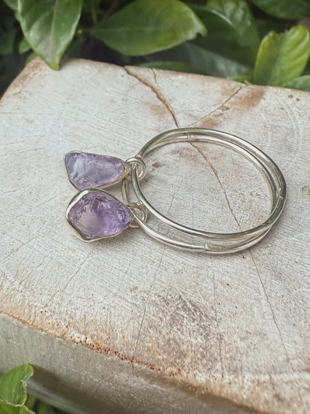 Raw Amethyst Earrings – 25mm Sterling Silver Sleepers - Kathy Sayce Jewellery
