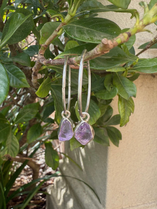 Raw Amethyst Earrings – 25mm Sterling Silver Sleepers - Kathy Sayce Jewellery