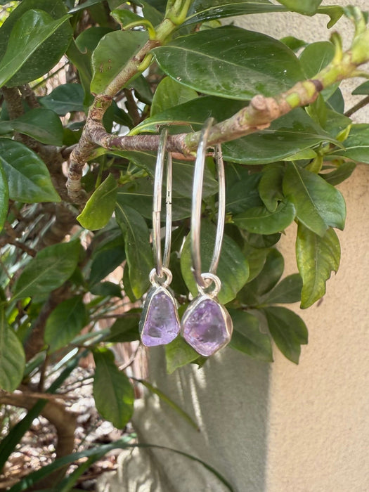 Raw Amethyst Earrings – 25mm Sterling Silver Sleepers - Kathy Sayce Jewellery