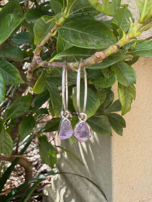 Raw Amethyst Earrings – 25mm Sterling Silver Sleepers - Kathy Sayce Jewellery