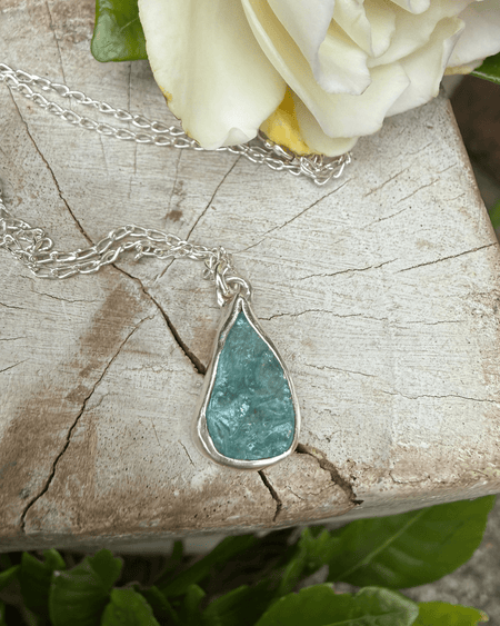 Raw Apatite Pendant - Sterling Silver Chain - Kathy Sayce Jewellery