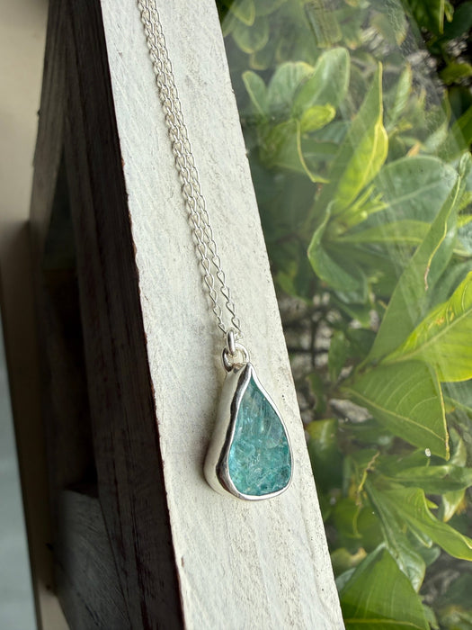 Raw Apatite Pendant - Sterling Silver Chain - Kathy Sayce Jewellery