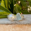 Raw Aquamarine and Freshwater Pearl Ring - Open Band Ring (slightly adjustable) - Kathy Sayce Jewellery