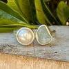 Raw Aquamarine and Freshwater Pearl Ring - Open Band Ring (slightly adjustable) - Kathy Sayce Jewellery