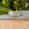Raw Aquamarine and Freshwater Pearl Ring - Open Band Ring (slightly adjustable) - Kathy Sayce Jewellery