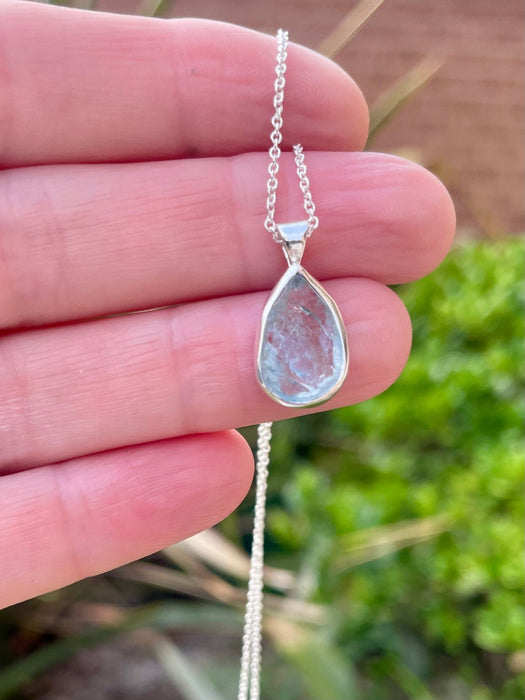 Raw Aquamarine Pendant on 45cm Sterling Silver Chain – Natural Gemstone Necklace - Kathy Sayce Jewellery