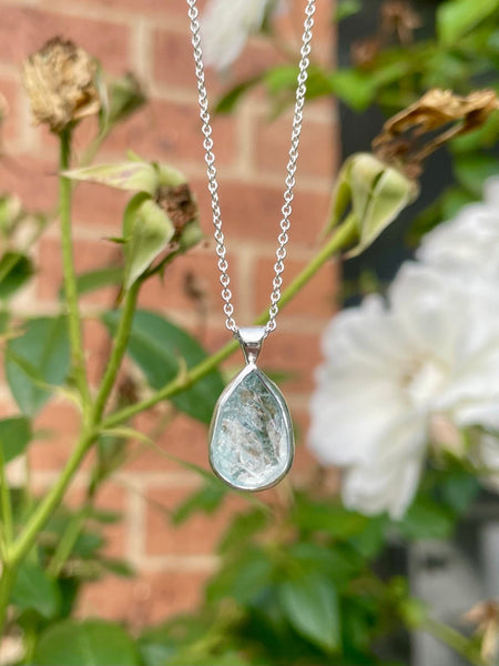 Raw Aquamarine Pendant on 45cm Sterling Silver Chain – Natural Gemstone Necklace - Kathy Sayce Jewellery