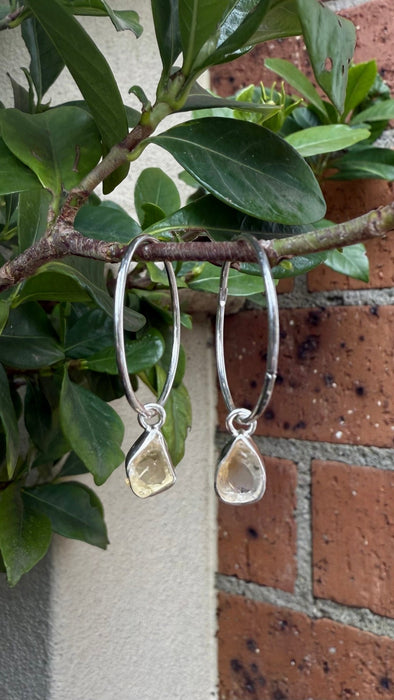 Raw Citrine Earrings – 25mm Sterling Silver Sleepers - Kathy Sayce Jewellery