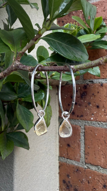 Raw Citrine Earrings – 25mm Sterling Silver Sleepers - Kathy Sayce Jewellery