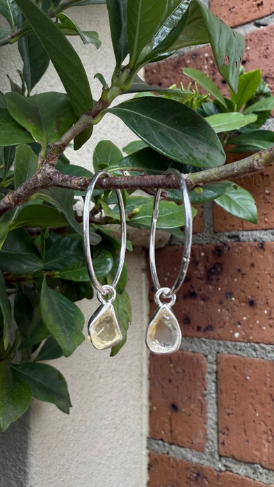 Raw Citrine Earrings – 25mm Sterling Silver Sleepers - Kathy Sayce Jewellery