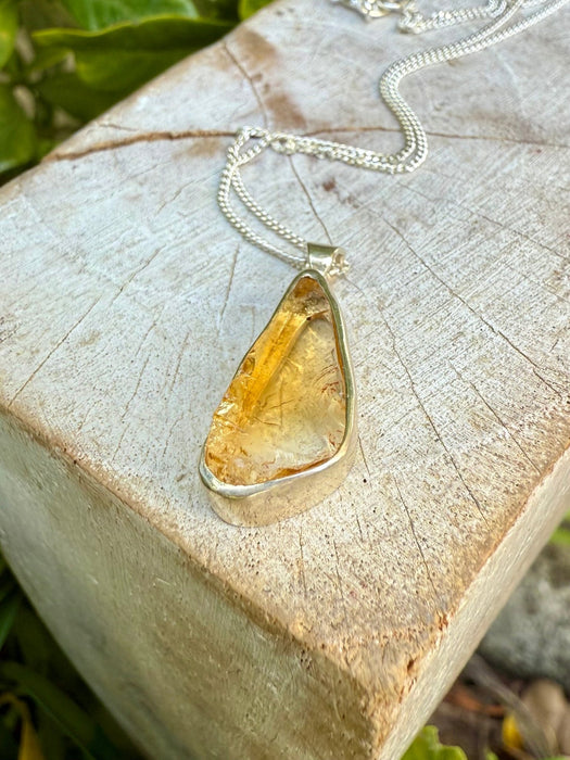 Raw Citrine Pendant on 45cm Sterling Silver Chain – Natural Gemstone Necklace - Kathy Sayce Jewellery