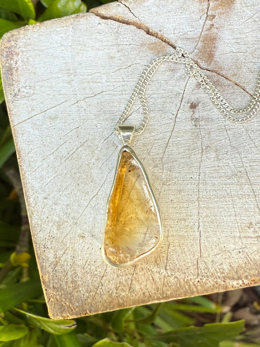 Raw Citrine Pendant on 45cm Sterling Silver Chain – Natural Gemstone Necklace - Kathy Sayce Jewellery