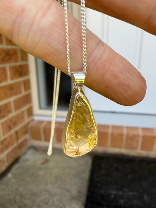 Raw Citrine Pendant on 45cm Sterling Silver Chain – Natural Gemstone Necklace - Kathy Sayce Jewellery