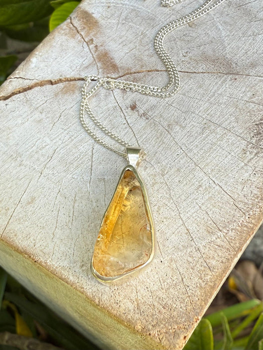 Raw Citrine Pendant on 45cm Sterling Silver Chain – Natural Gemstone Necklace - Kathy Sayce Jewellery
