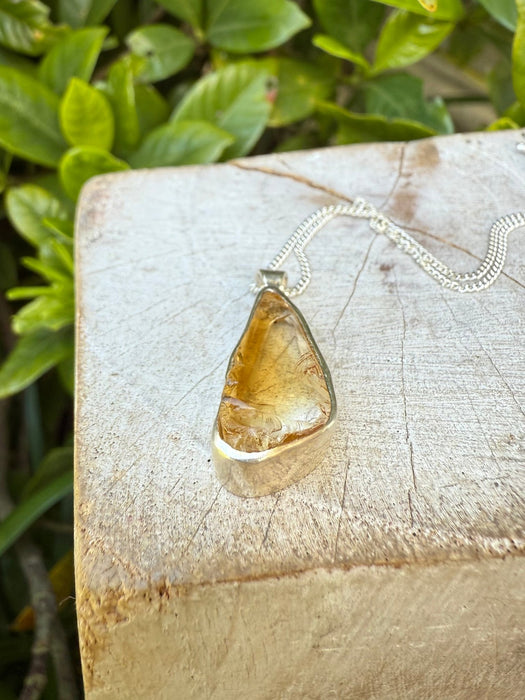 Raw Citrine Pendant on 45cm Sterling Silver Chain – Natural Gemstone Necklace - Kathy Sayce Jewellery