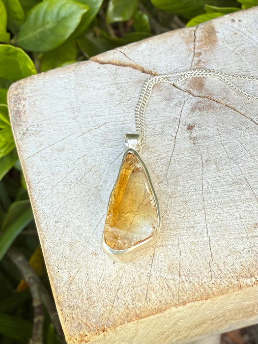Raw Citrine Pendant on 45cm Sterling Silver Chain – Natural Gemstone Necklace - Kathy Sayce Jewellery