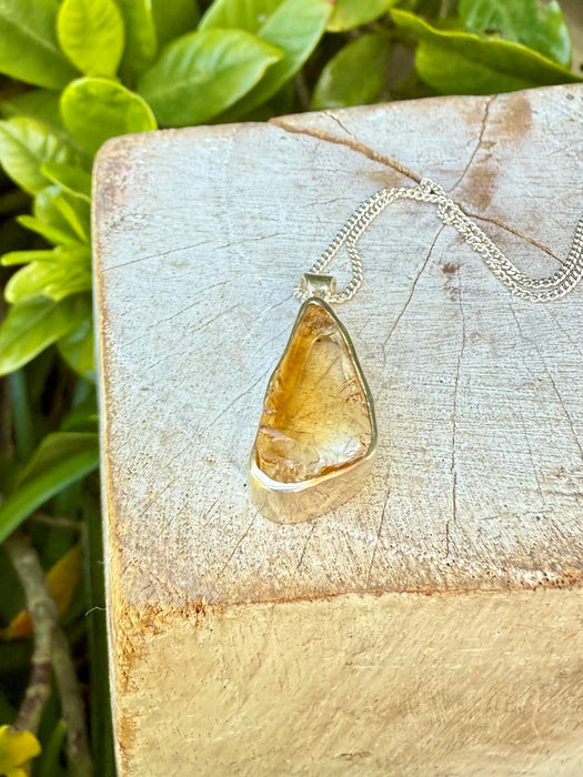 Raw Citrine Pendant on 45cm Sterling Silver Chain – Natural Gemstone Necklace - Kathy Sayce Jewellery