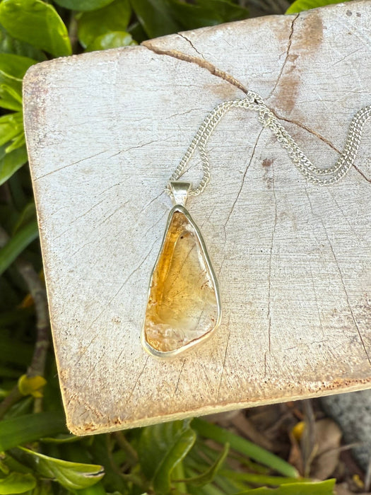 Raw Citrine Pendant on 45cm Sterling Silver Chain – Natural Gemstone Necklace - Kathy Sayce Jewellery
