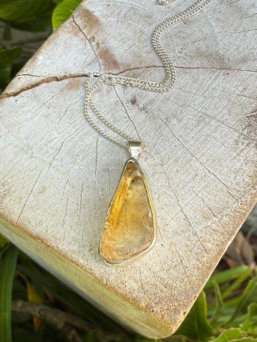 Raw Citrine Pendant on 45cm Sterling Silver Chain – Natural Gemstone Necklace - Kathy Sayce Jewellery