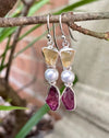 Raw Citrine, Rhodolite Garnet & Freshwater Pearl Earrings – Natural Gemstone Dangle Earrings - Kathy Sayce Jewellery